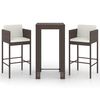 vidaXL 3 Piece Garden Bar Set with Cushions Poly Rattan Brown