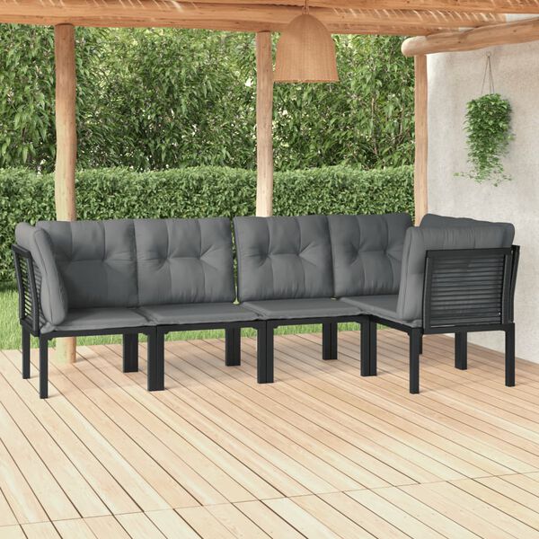 vidaXL 5 Piece Garden Lounge Set Black and Grey Poly Rattan