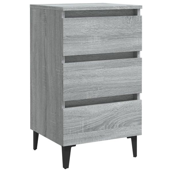 vidaXL Bed Cabinet with Metal Legs Grey Sonoma 40x35x69 cm