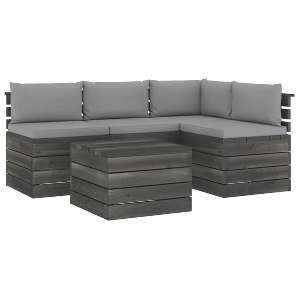 vidaXL 5 Piece Garden Pallet Lounge Set with Cushions Solid Pinewood