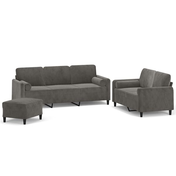 vidaXL 3 Piece Sofa Set with Throw Pillows&Cushions Dark Grey Velvet
