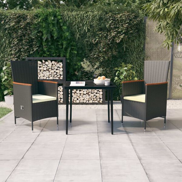 vidaXL 3 Piece Garden Dining Set with Cushions Black