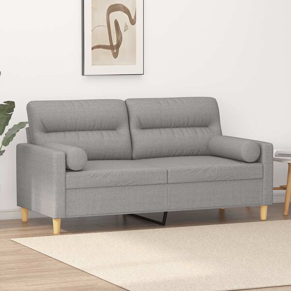vidaXL 2-Seater Sofa with Pillows&Cushions Light Grey 140 cm Fabric