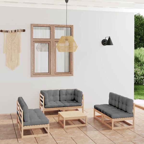 vidaXL 7 Piece Garden Lounge Set with Cushions Solid Pinewood