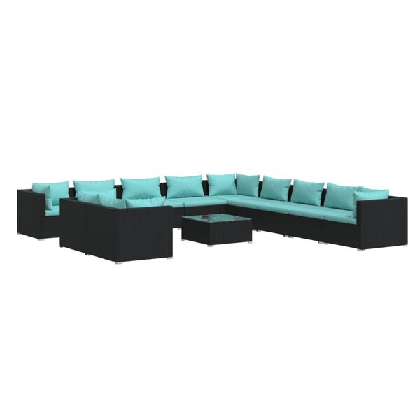 vidaXL 12 Piece Garden Lounge Set with Cushions Black Poly Rattan