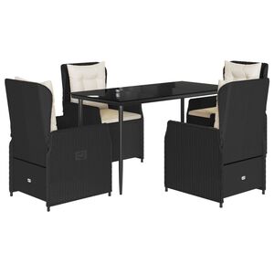 vidaXL 5 Piece Garden Dining Set with Cushions Black Poly Rattan
