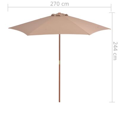 vidaXL Outdoor Parasol with Wooden Pole 270 cm Taupe