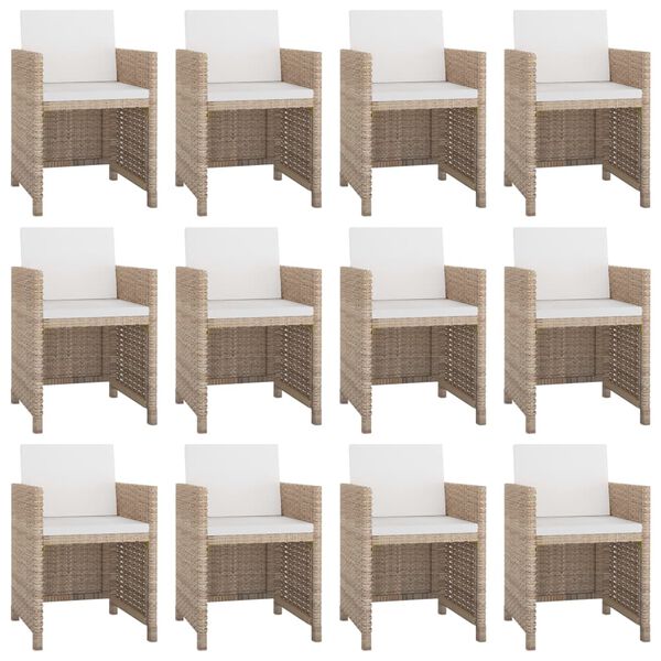 vidaXL 13 Piece Outdoor Dining Set with Cushions Poly Rattan Beige