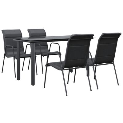 vidaXL 5 Piece Garden Dining Set Black Steel and Textilene