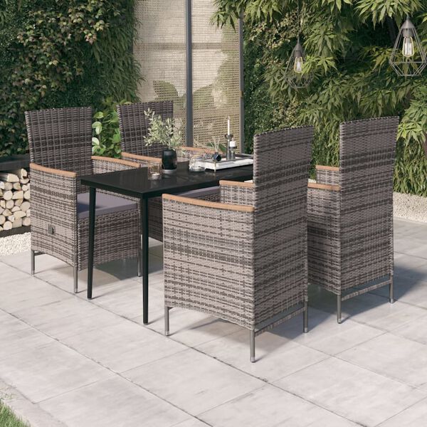 vidaXL 5 Piece Garden Dining Set with Cushions Grey
