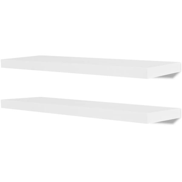 2 White MDF Floating Wall Display Shelves Book/DVD Storage