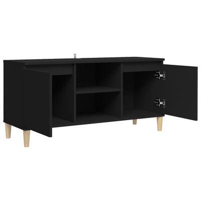 vidaXL TV Cabinet with Solid Wood Legs Black 103.5x35x50 cm