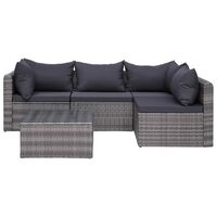 vidaXL 5 Piece Garden Sofa Set with Cushions & Pillows Poly Rattan Grey