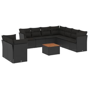 vidaXL 10 Piece Garden Sofa Set with Cushions Black Poly Rattan