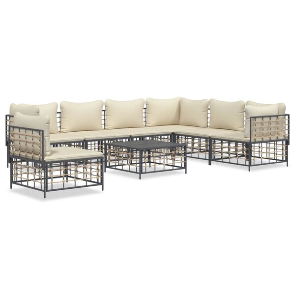 vidaXL 8 Piece Garden Lounge Set with Cushions Anthracite Poly Rattan