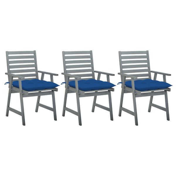 vidaXL Outdoor Dining Chairs with Cushions 3 pcs Solid Acacia Wood