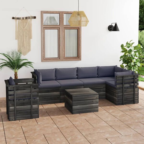 vidaXL 7 Piece Garden Pallet Lounge Set with Cushions Solid Pinewood