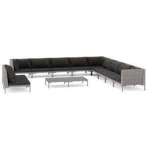 vidaXL 12 Piece Garden Lounge Set with Cushions Poly Rattan Dark Grey