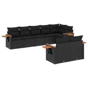 vidaXL 8 Piece Garden Sofa Set with Cushions Black Poly Rattan