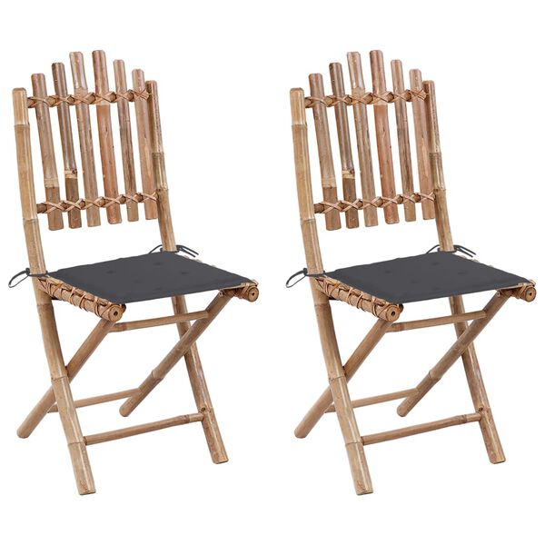 vidaXL Folding Garden Chairs 2 pcs with Cushions Bamboo