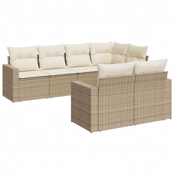 vidaXL 7 Piece Garden Sofa Set with Cushions Beige Poly Rattan