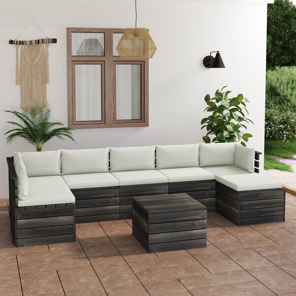 vidaXL 8 Piece Garden Pallet Lounge Set with Cushions Solid Pinewood