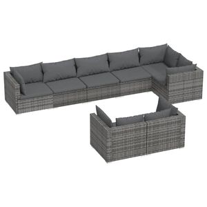 vidaXL 8 Piece Garden Lounge Set with Cushions Grey Poly Rattan