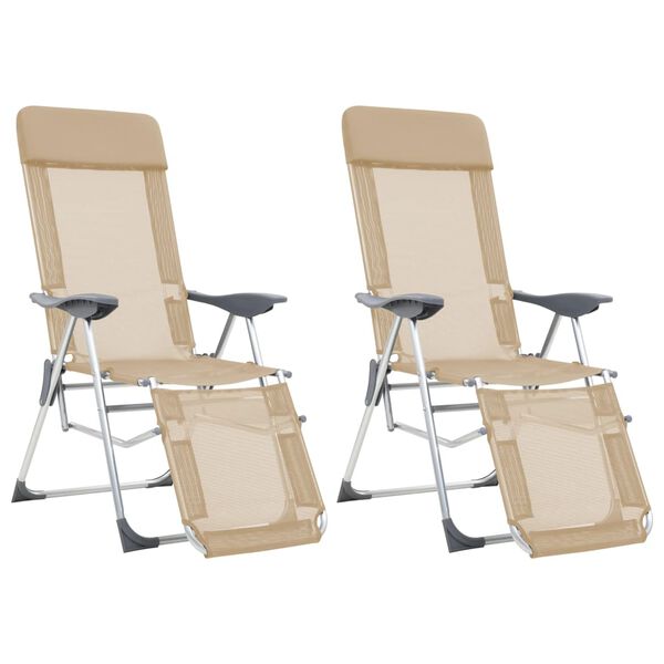 vidaXL Folding Camping Chairs 2 pcs with Footrest Cream Aluminium
