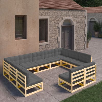 vidaXL 11 Piece Garden Lounge Set with Cushions Solid Pinewood