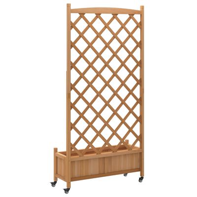 vidaXL Planter with Trellis and Wheels Brown Solid Wood Fir