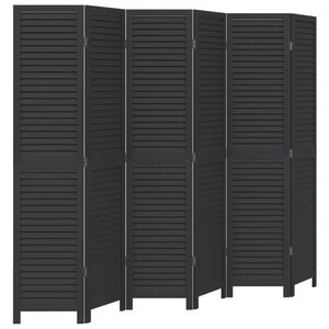vidaXL Room Divider&nbsp;6 Panels Black Solid Wood Paulownia