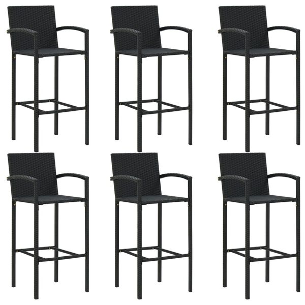 vidaXL 7 Piece Outdoor Bar Set with Armrest Poly Rattan Black