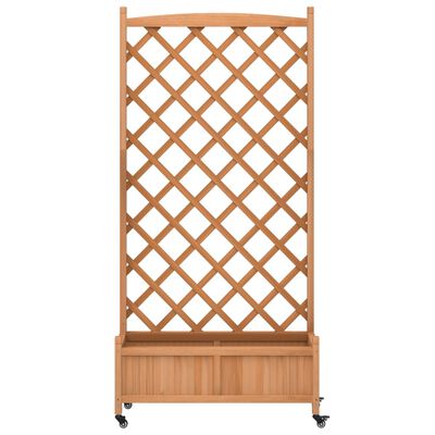 vidaXL Planter with Trellis and Wheels Brown Solid Wood Fir