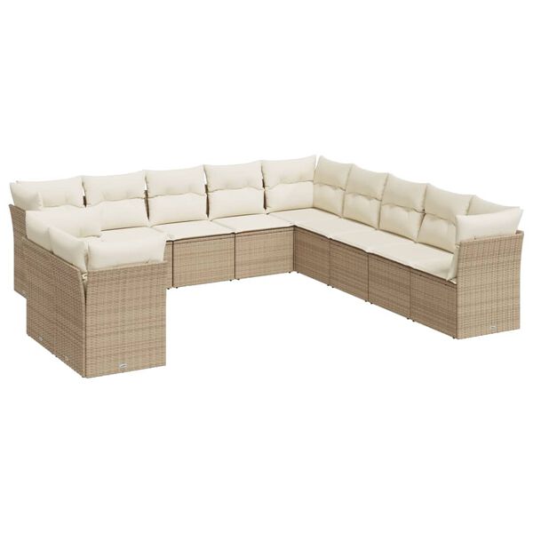 vidaXL 11 Piece Garden Sofa Set with Cushions Beige Poly Rattan