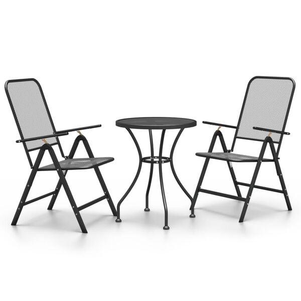 vidaXL 3 Piece Garden Dining Set Expanded Metal Mesh Anthracite