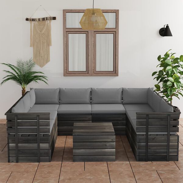 vidaXL 9 Piece Garden Pallet Lounge Set with Cushions Solid Pinewood