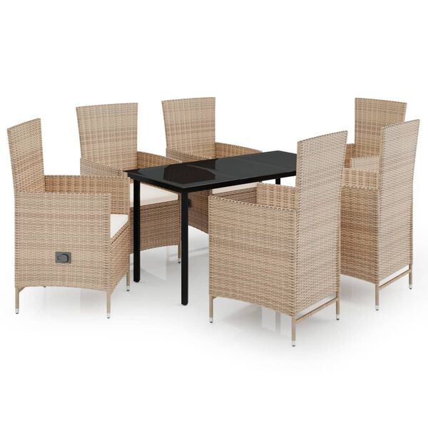 vidaXL 7 Piece Garden Dining Set with Cushions Beige