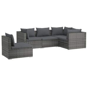 vidaXL 5 Piece Garden Lounge Set with Cushions Poly Rattan Grey