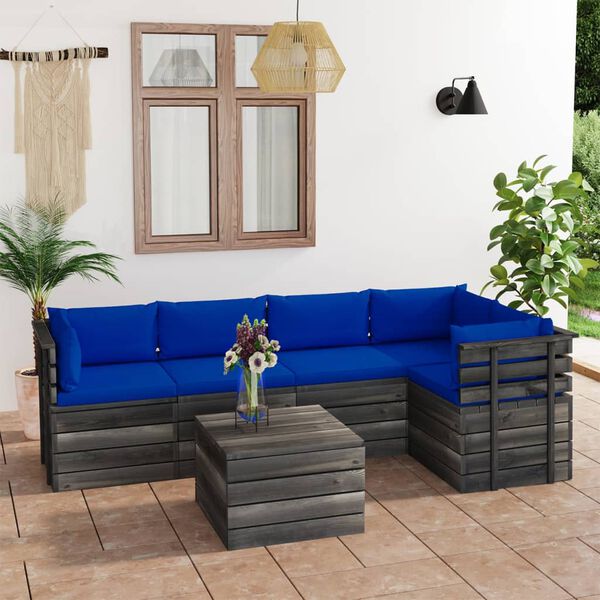 vidaXL 6 Piece Garden Pallet Lounge Set with Cushions Solid Pinewood