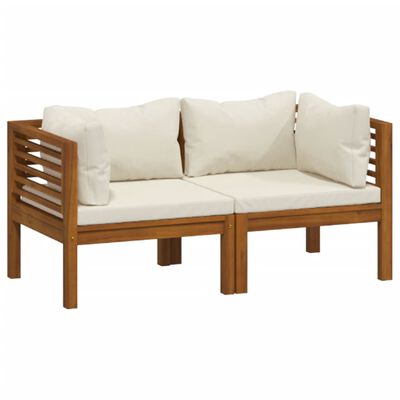 vidaXL 2-Seater Garden Sofa with Cream Cushion Solid Acacia Wood