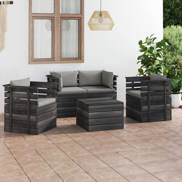 vidaXL 5 Piece Garden Pallet Lounge Set with Cushions Solid Pinewood