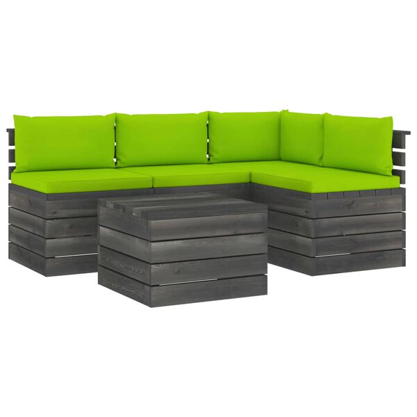 vidaXL 5 Piece Garden Pallet Lounge Set with Cushions Solid Pinewood
