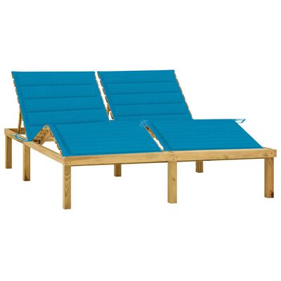 vidaXL Double Sun Lounger & Blue Cushions Impregnated Pinewood
