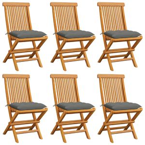 vidaXL Garden Chairs with Grey Cushions 6 pcs Solid Teak Wood