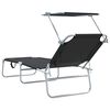 vidaXL Folding Sun Lounger with Canopy Steel and Fabric Black