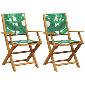 vidaXL Folding Chairs 2 pcs Leaf Pattern Solid Wood Acacia and Fabric