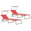 vidaXL Folding Sun Loungers with Roof 2 pcs Aluminium&Textilene Red