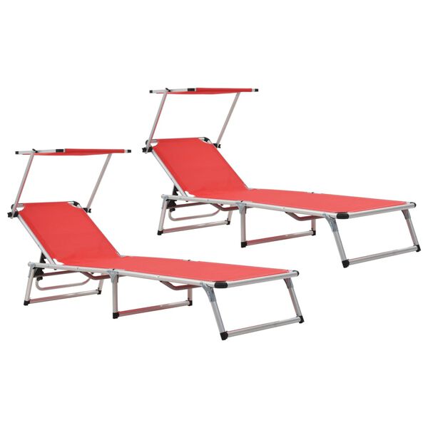 vidaXL Folding Sun Loungers with Roof 2 pcs Aluminium&Textilene Red
