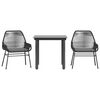vidaXL 3 Piece Garden Dining Set with Cushions Black Poly Rattan Glass