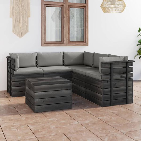 vidaXL 6 Piece Garden Pallet Lounge Set with Cushions Solid Pinewood